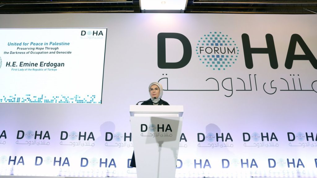 Turkish first lady decries ‘postmodern Holocaust’ in Gaza