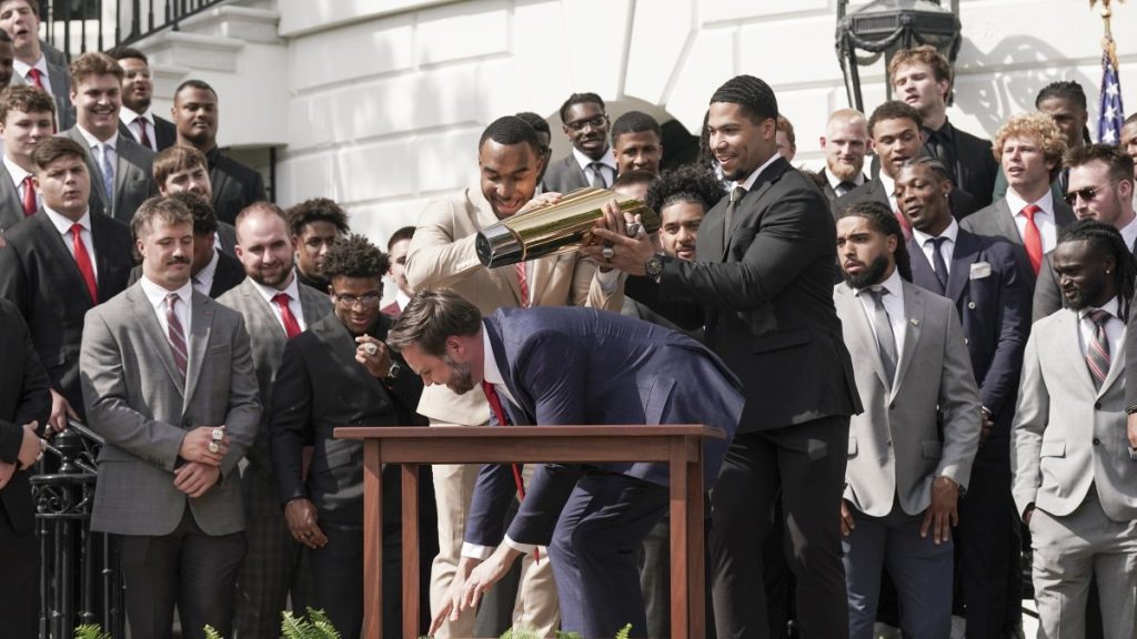Vance drops Ohio State’s NCAA trophy as Buckeyes visit White House
